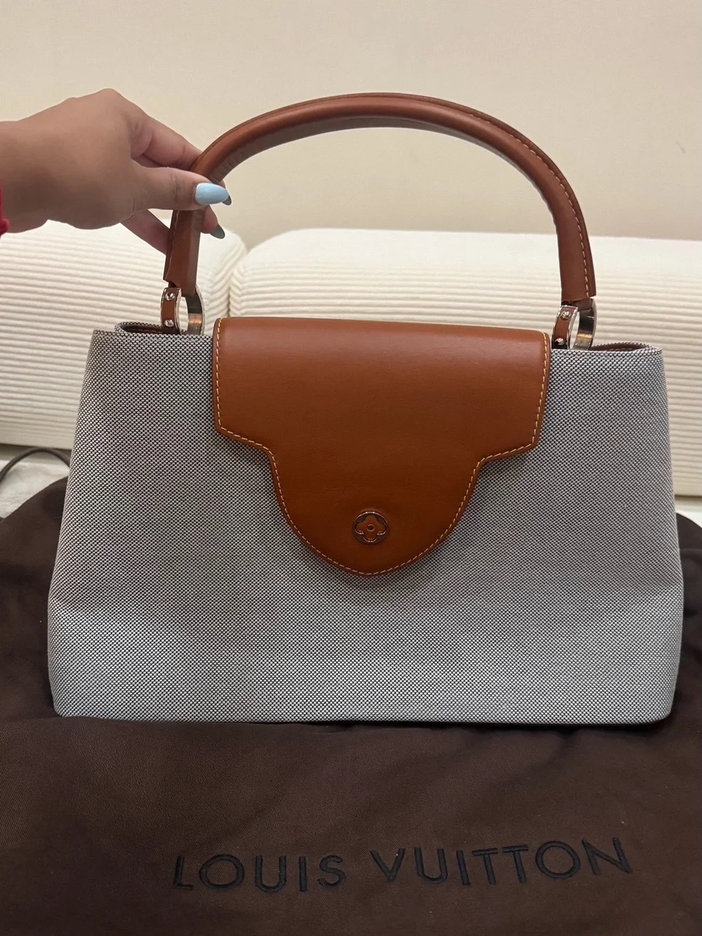Louis Vuitton Capucines Gray Canvas with Brown Leather Top-Handle Satchel